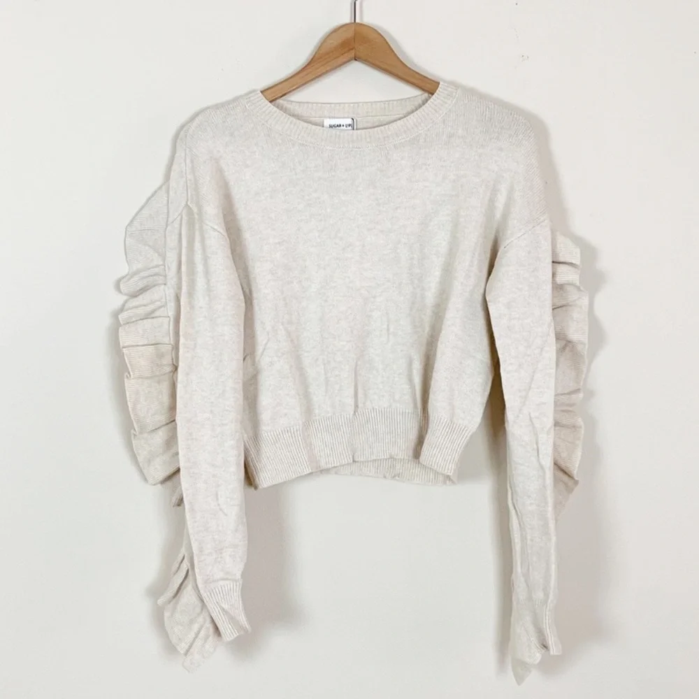 Oatmeal Color Ruffle Detail Sweater - Picture 5 of 6